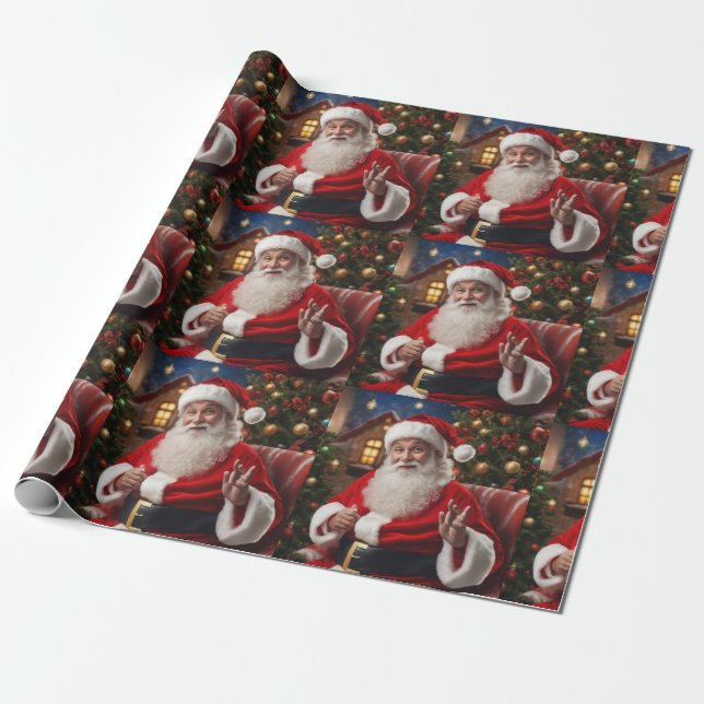 Papel De Presente Santa Clause sorrindo e acenando (Desenrolado)