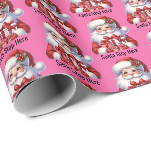 Papel De Presente Santa Cute Jolly Girl Pink Red Presents (Ponta do rolo)