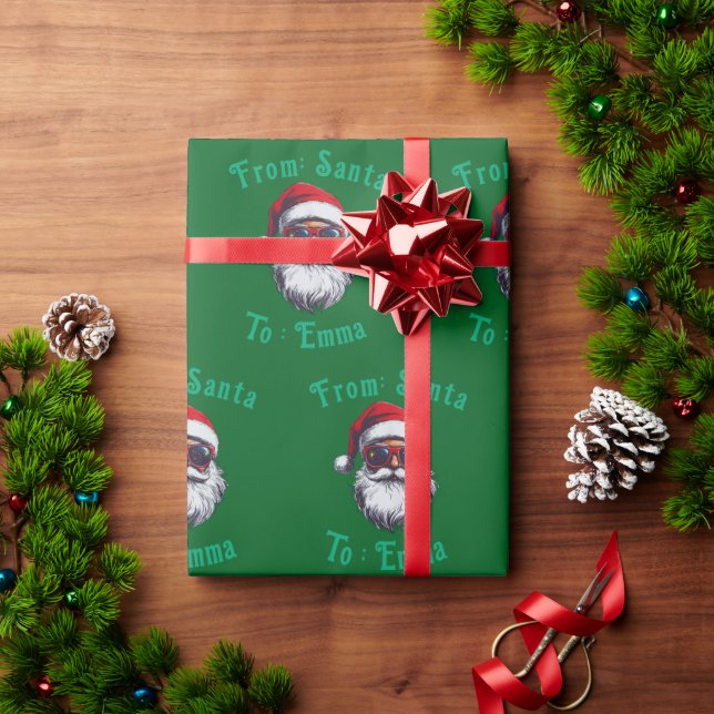 Papel De Presente Santa Hat Face Personalize Christmas Green gift (Presente de Natal)