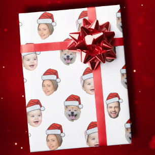 Papel De Presente Santa Hat Família Personalizada Face 4 Fotos Natal