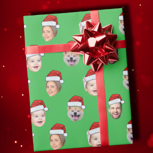 Papel De Presente Santa Hat Família Personalizada Face 4 Fotos Natal