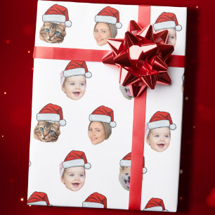 Papel De Presente Santa Hat Família Personalizada Face 5 Fotos Natal