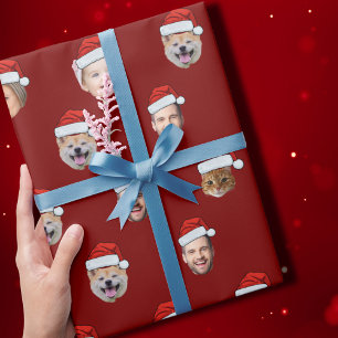 Papel De Presente Santa Hat Família Personalizada Face 5 Fotos Natal