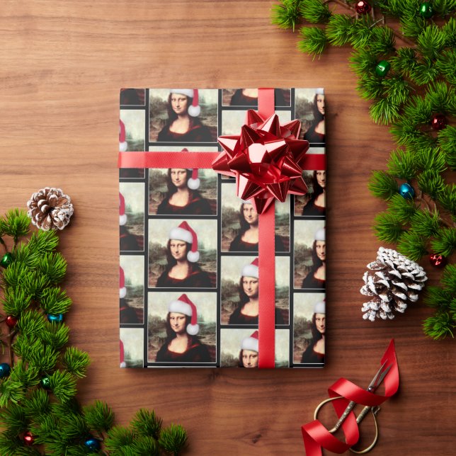 Papel De Presente Santa Hat Mona Lisa Natal (Presente de Natal)