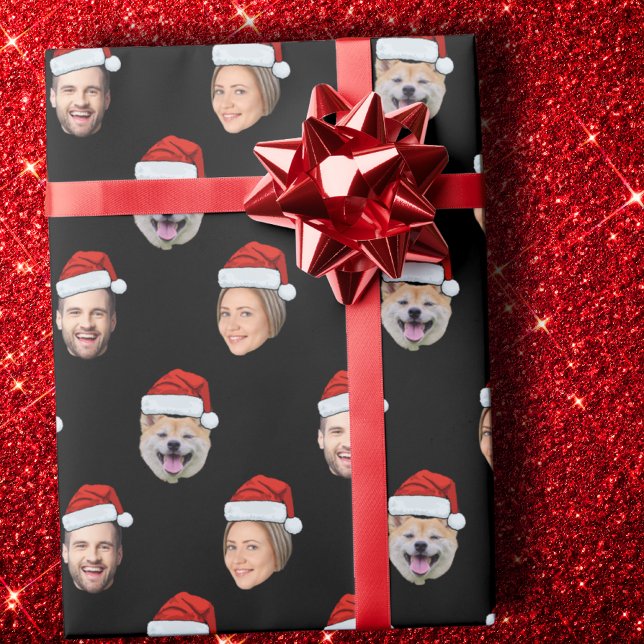 Papel De Presente Santa Hat Personalizado Face 3 Fotografias Preto (Criador carregado)