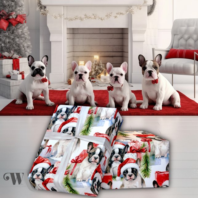 Papel De Presente Santa Hat Pups Frenchie Gift (Criador carregado)