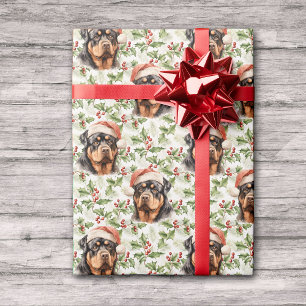 Papel De Presente Santa Hat Rottweiler Cachorro Holly