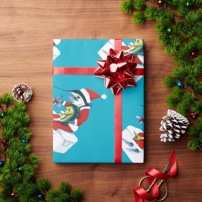 Papel De Presente Santa Marlin em azul turquesa (Presente de Natal)