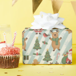 Papel De Presente Santa & Reindeer Striped Christmas Wrapping Paper