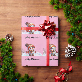 Papel De Presente Santa & snowflakes on a pink background Christmas