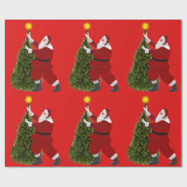 Papel De Presente Santa Star’s The Tree Red Wrapping Paper