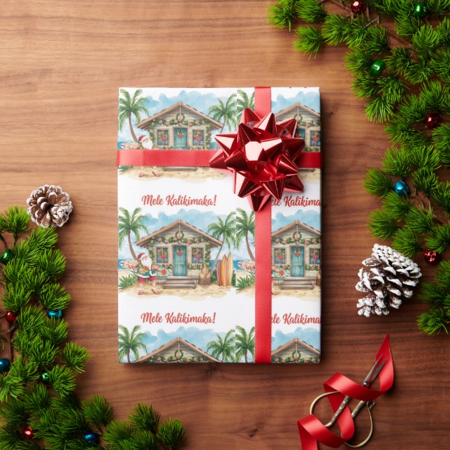 Papel De Presente Santa Surf Shack Havaí – “Mele Kalikimaka!”  (Presente de Natal)
