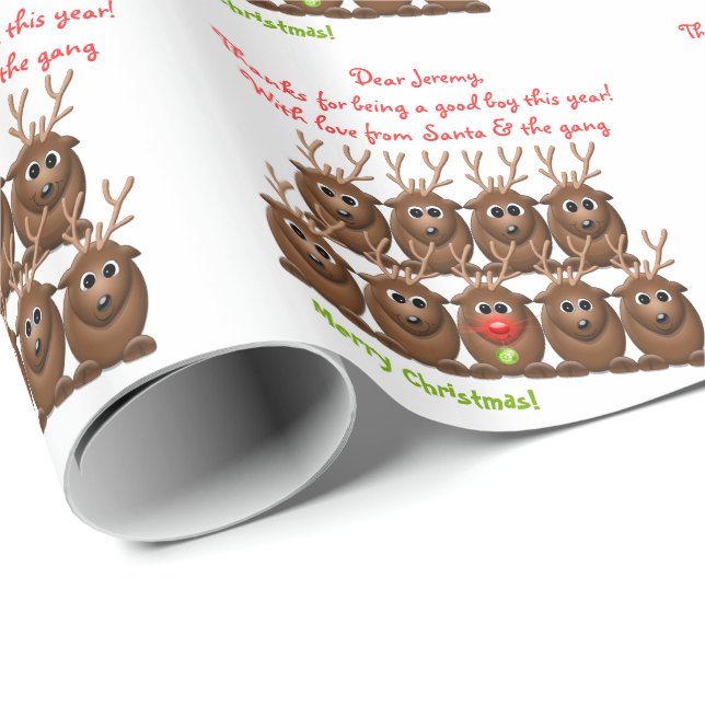 Papel De Presente Santas Reindeer - Letra do Natal dos Papais noeis (Ponta do rolo)