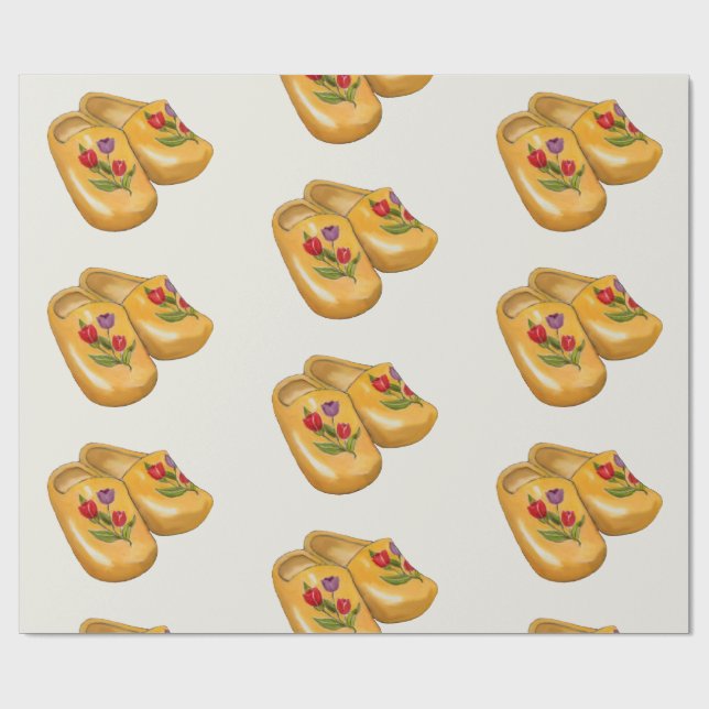 Papel De Presente Sapatos de Madeira Holandeses com Tulipas, Klompen (Aberto)