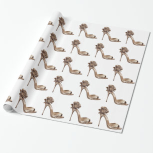 Papel De Presente Sapatos de salto alto rosa dourado glitter elegant