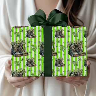 Papel De Presente Sapatos de trevo listrados de Chartreuse Dia de Sã