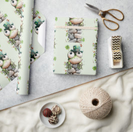 Papel De Presente Sapo com Chapéu Verde e Trevo Patrão Fofo