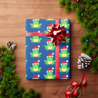 Papel De Presente Sapo de Natal Padrão Santa Hat Novidade Azul