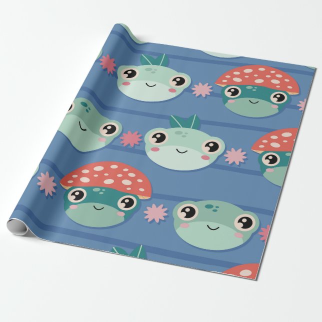 Papel De Presente Sapo e padrão de cogumelo (Desenrolado)