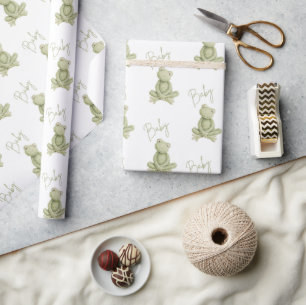 Papel De Presente Sapo Verde Fofa Chamada Para Chá de Bebê Caprichos