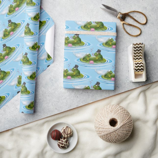 Papel De Presente Sapos de casamento em Lily Pad com Corações (Artesanato)