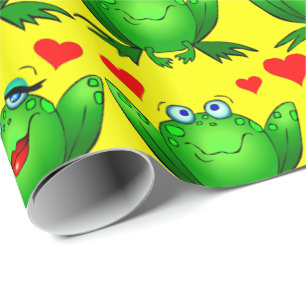 Papel De Presente Sapos de desenho animado verde fofos amam corações