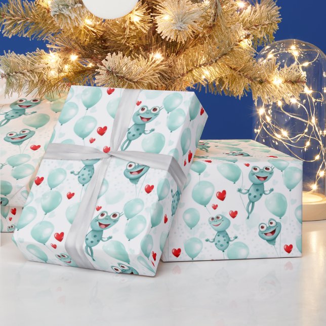 Papel De Presente Sapos e corações sapos como balões (Feriados)