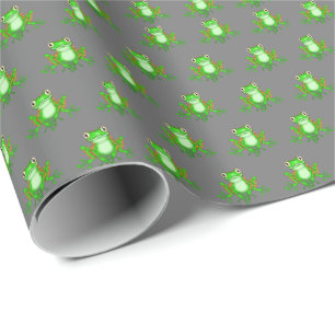Papel De Presente Sapos Verdes Na Cinza
