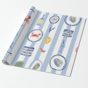 Papel De Presente Sardinha de frutos do mar mediterrâneos padrão de 