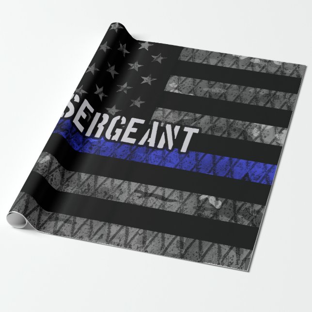 Papel De Presente Sargento Thin Blue Line - Sinalizador de Distância (Desenrolado)