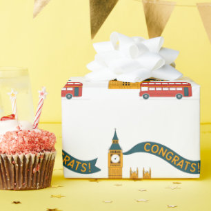 Papel De Presente Saudação "Parabéns!" com tema de Londres e Big Ben