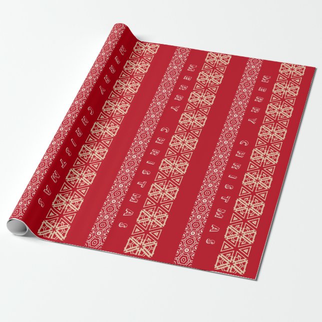 Papel De Presente Saudação Personalizada Vermelha por Padrão Ornamen (Desenrolado)