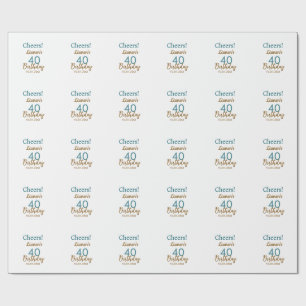 Papel De Presente Saudações 40º aniversário nome data marrom turques