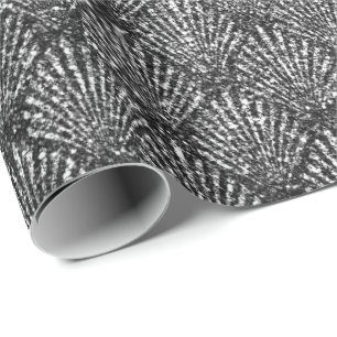 Papel De Presente Scales Seashell Black Art Deco Cinza Silver Glitte