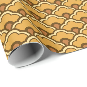 Papel De Presente Scallops de Deco, ouro da mostarda e Brown