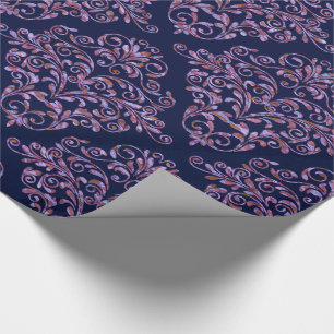 Papel De Presente Scarletphylo Elegante Royal Bleu Damask 30" x 6'