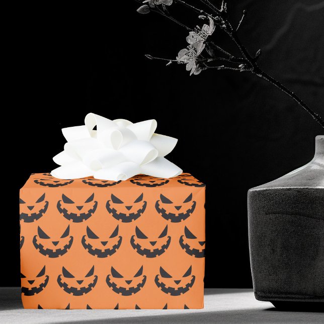 Papel De Presente Scary Jack O Lantern Orange Halloween (Criador carregado)
