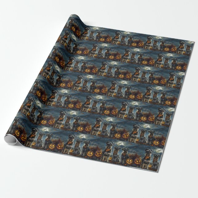 Papel De Presente Schnauzer Halloween Assustador  (Desenrolado)