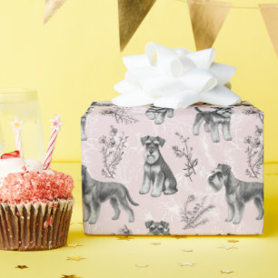 Papel De Presente Schnauzer Miniatura Toile de Jouy Rosa Vintage