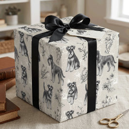 Papel De Presente Schnauzer Miniatura Toile de Jouy Sépia Vintage