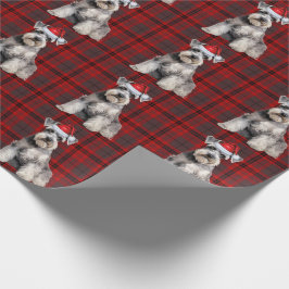 Papel De Presente Schnauzer Papai Noel Cachorro Férias Xadrez Natal
