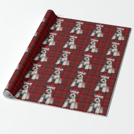 Papel De Presente Schnauzer Santa Dog Holiday Plaid Christmas