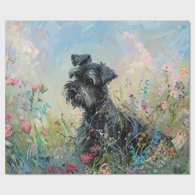 Papel De Presente Schnauzer Wildflower Decoupage (Aberto)