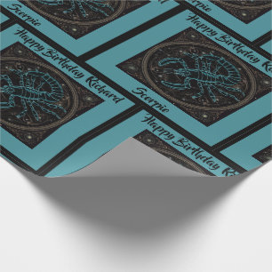 Papel De Presente Scorpio Zodiac Birthday Adicionar Nome Teal e Pret