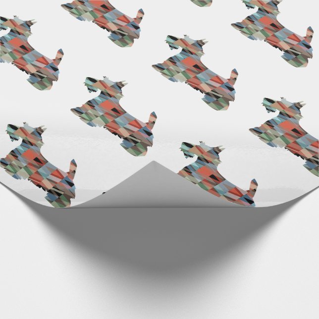 Papel De Presente Scottie Terrier Gemetric Pattern Silhouette Xadrez (Ponta)
