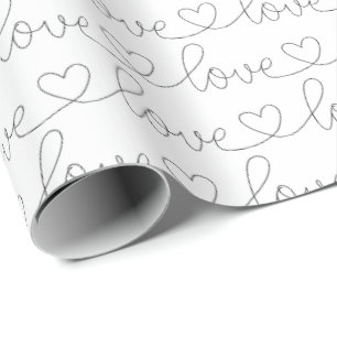 Papel De Presente Scribble Love Preto e branco