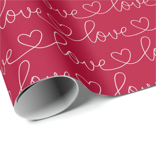 Papel De Presente Scribble Love | Vermelho e branco (Ponta do rolo)