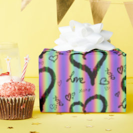 Papel De Presente Scribble Love Xoxo Heart Stripe Wrapper Paper