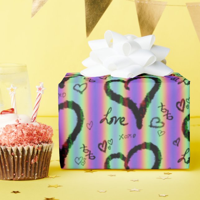 Papel De Presente Scribble Love Xoxo Heart Stripe Wrapper Paper (Festa de aniversário)