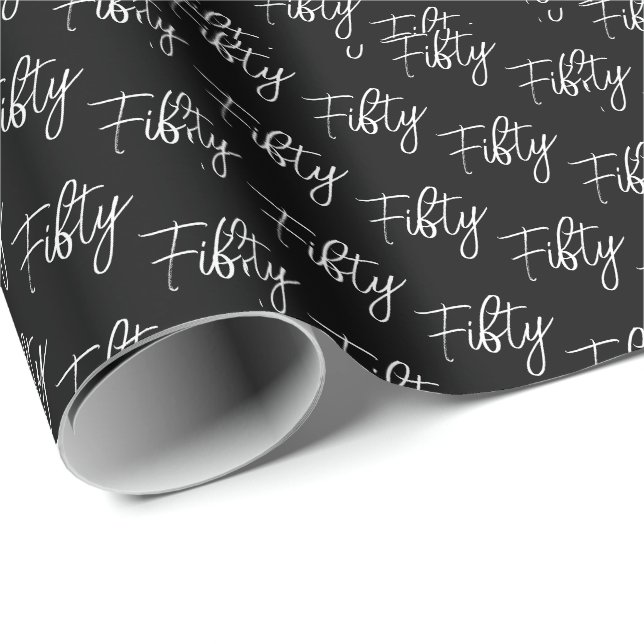Papel De Presente Script 50th Birthday Black (Ponta do rolo)